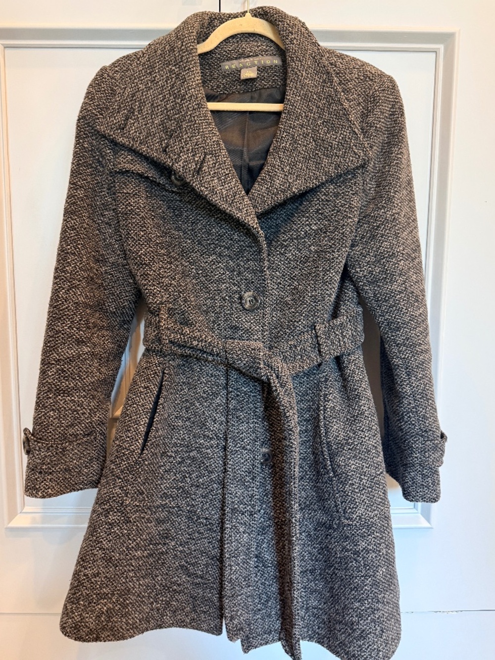 Kenneth Cole wool belted tweed coat